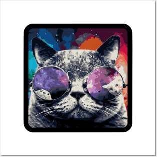 Cat with glasses Posters and Art